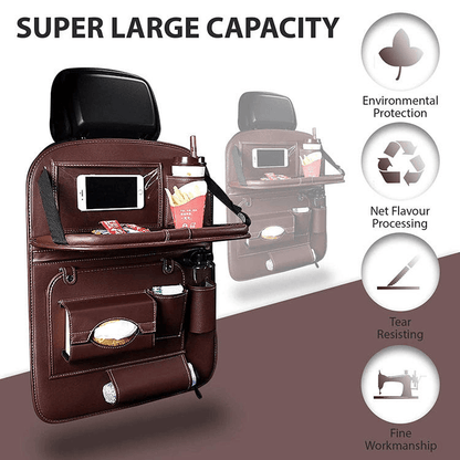 CAR SEATBACK ORGANIZER WITH FOLDABLE TABLE TRAY - FinoSphere