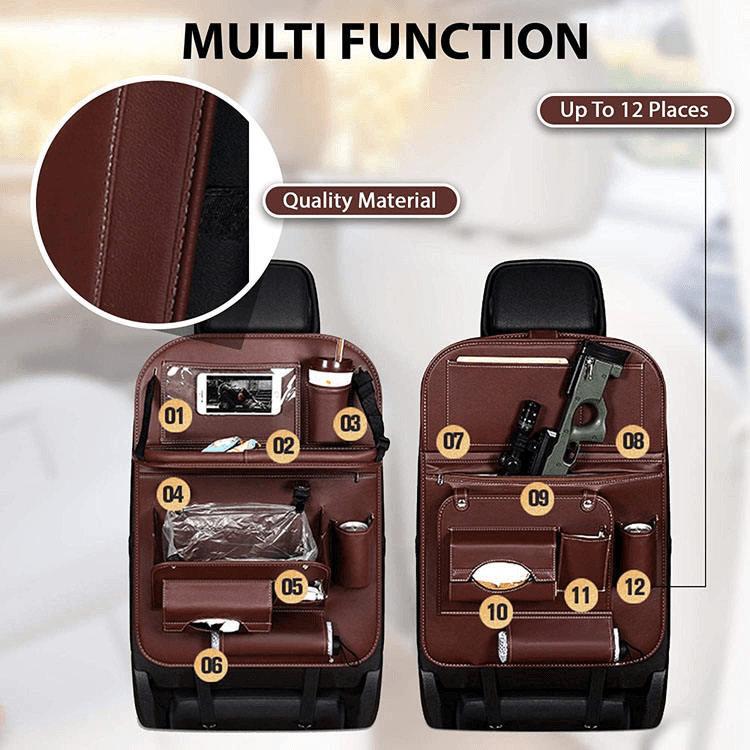 CAR SEATBACK ORGANIZER WITH FOLDABLE TABLE TRAY - FinoSphere